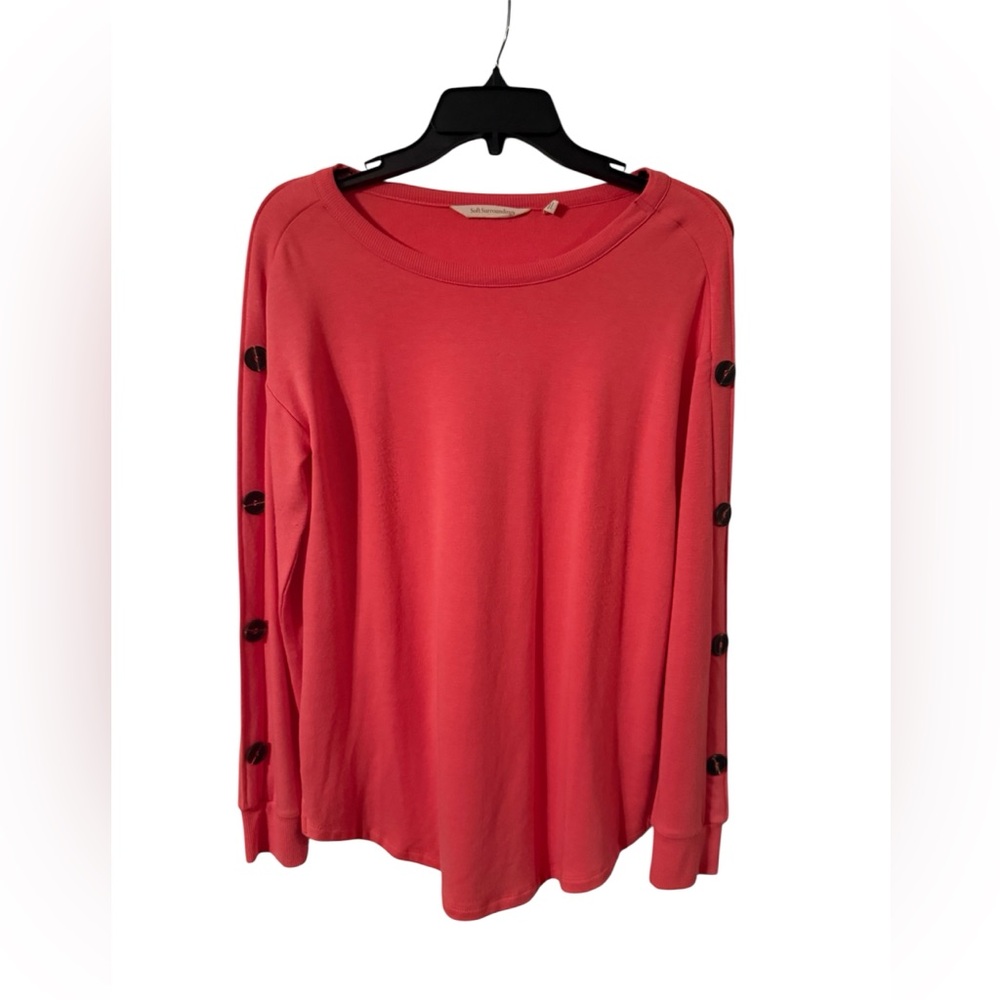 Women's Coral orange side sleeve button Top soft surroundings extra small